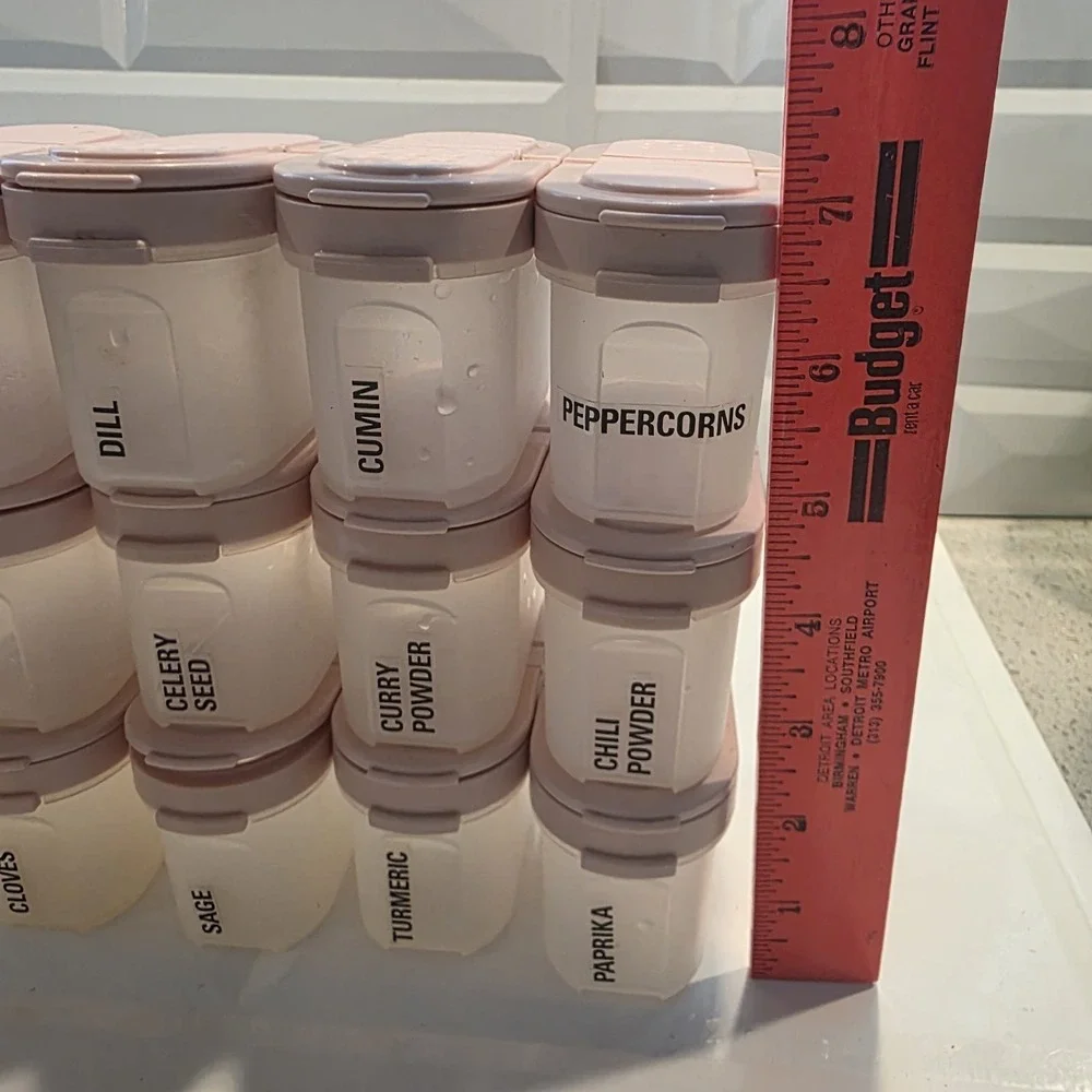 Vtg Set 20 Tupperware Modular Mates Spice Shaker Containers Pink Flip Top Lids